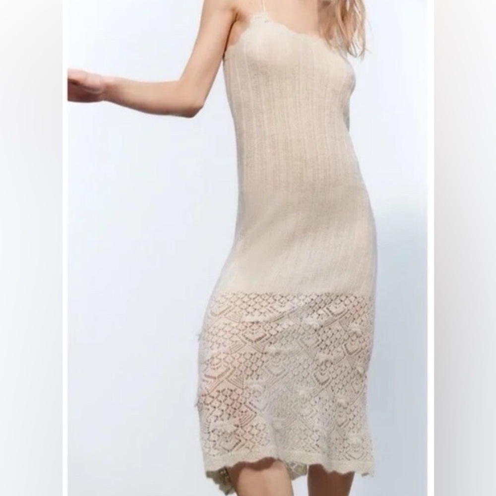 Zara Beige Knit Midi Dress